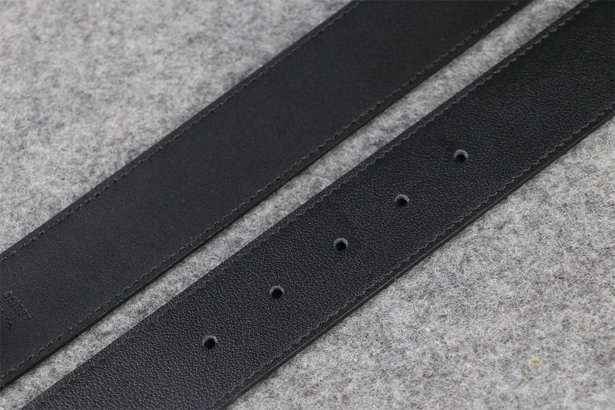 Double G Textured Leather Belt with Antique Brass Buckle, 1.5” Width ‘Black’