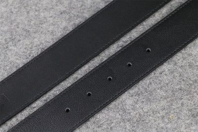 Double G Textured Leather Belt with Antique Brass Buckle, 1.5” Width ‘Black’