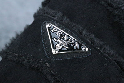 PRD Triangle Logo-Plaque Shearling Backless Loafer