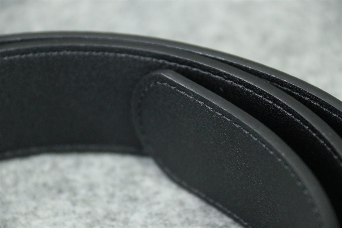 Double G Leather Belt with Antique Brass Buckle, 1” Width ‘Black’