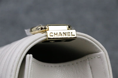 CC Boy Old Medium Flap Bag Off White Caviar Leather