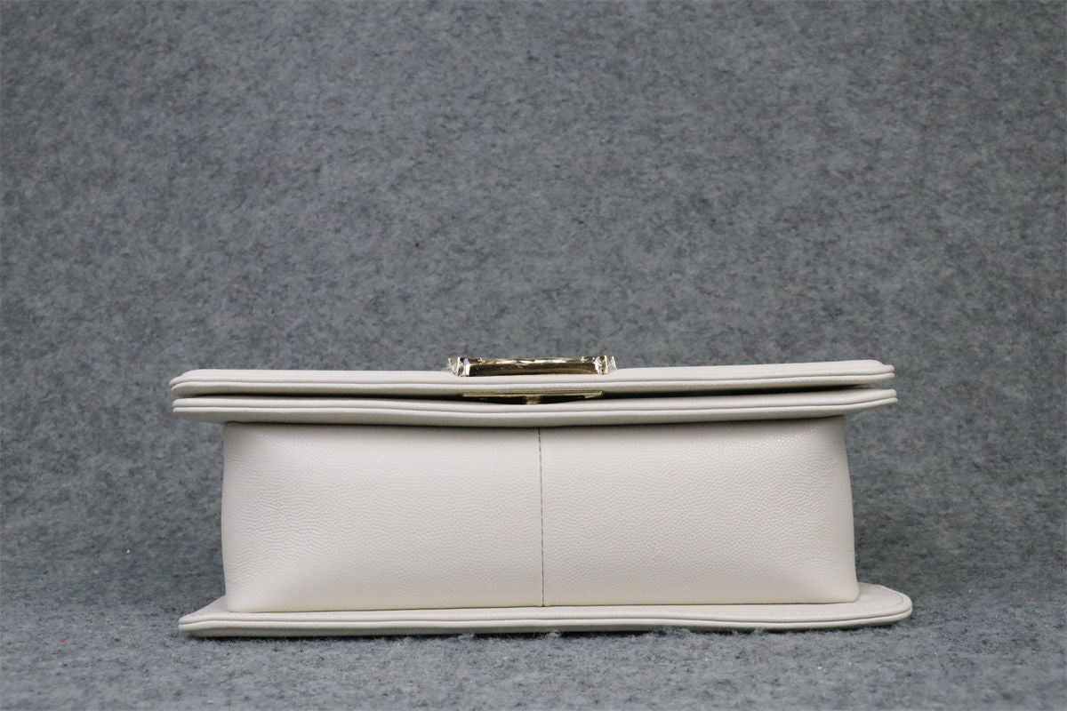 CC Boy Old Medium Flap Bag Off White Caviar Leather