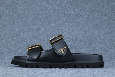 Prd Leather Dual-Buckle Slide Sandals