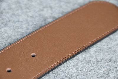 GG Leather Belt with Double G Buckle, 1.5” Width ‘Brown’