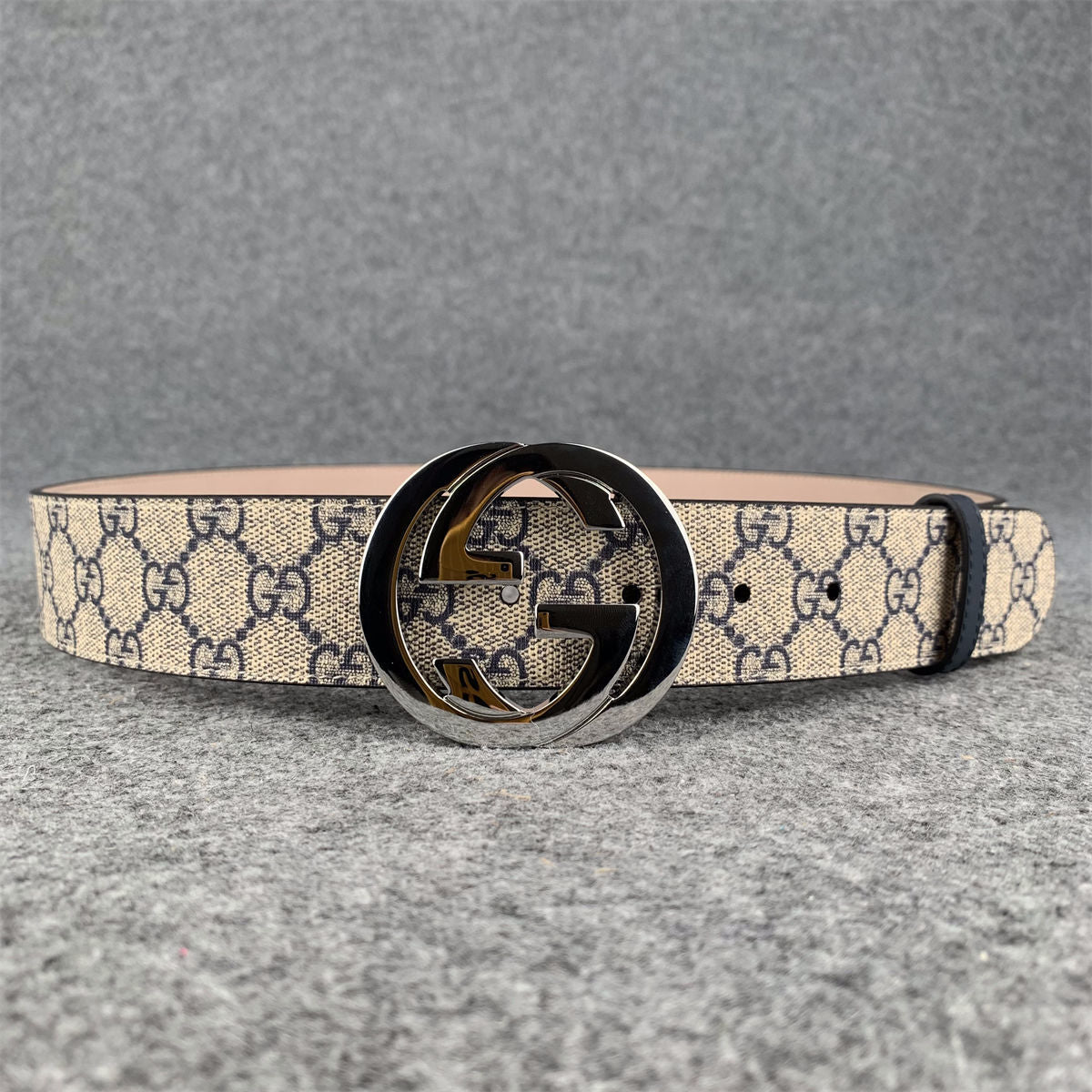 GG Supreme Interlocking G Buckle Belt Beige & Blue