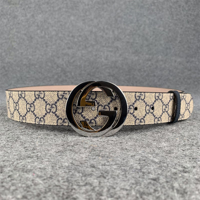 GG Supreme Interlocking G Buckle Belt Beige & Blue