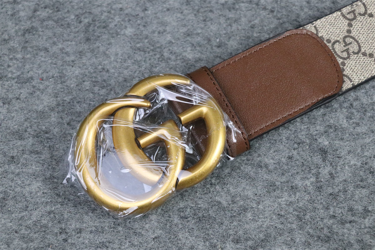 GG Leather Belt with Double G Buckle, 1.5” Width ‘Brown’