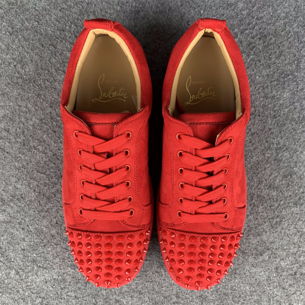CL Louis Junior Spikes Flat 'Red Suede'