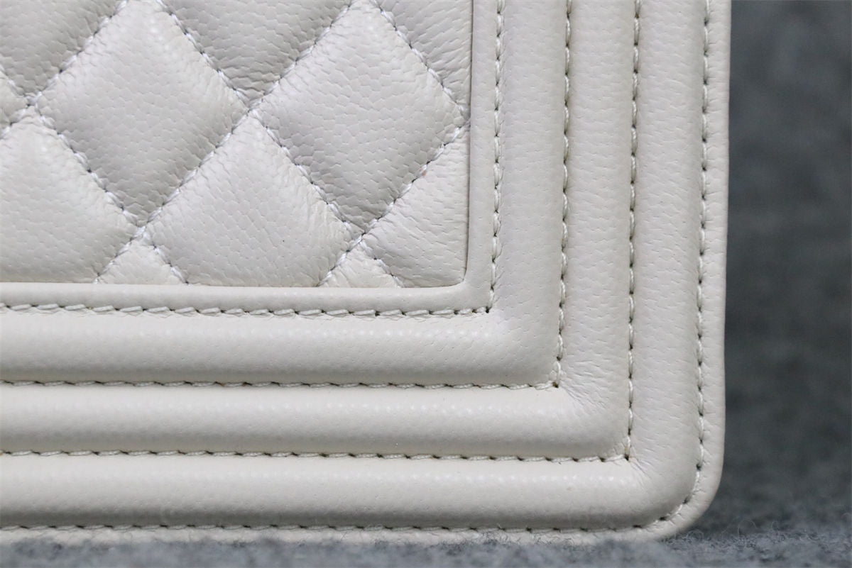 CC Boy Old Medium Flap Bag Off White Caviar Leather
