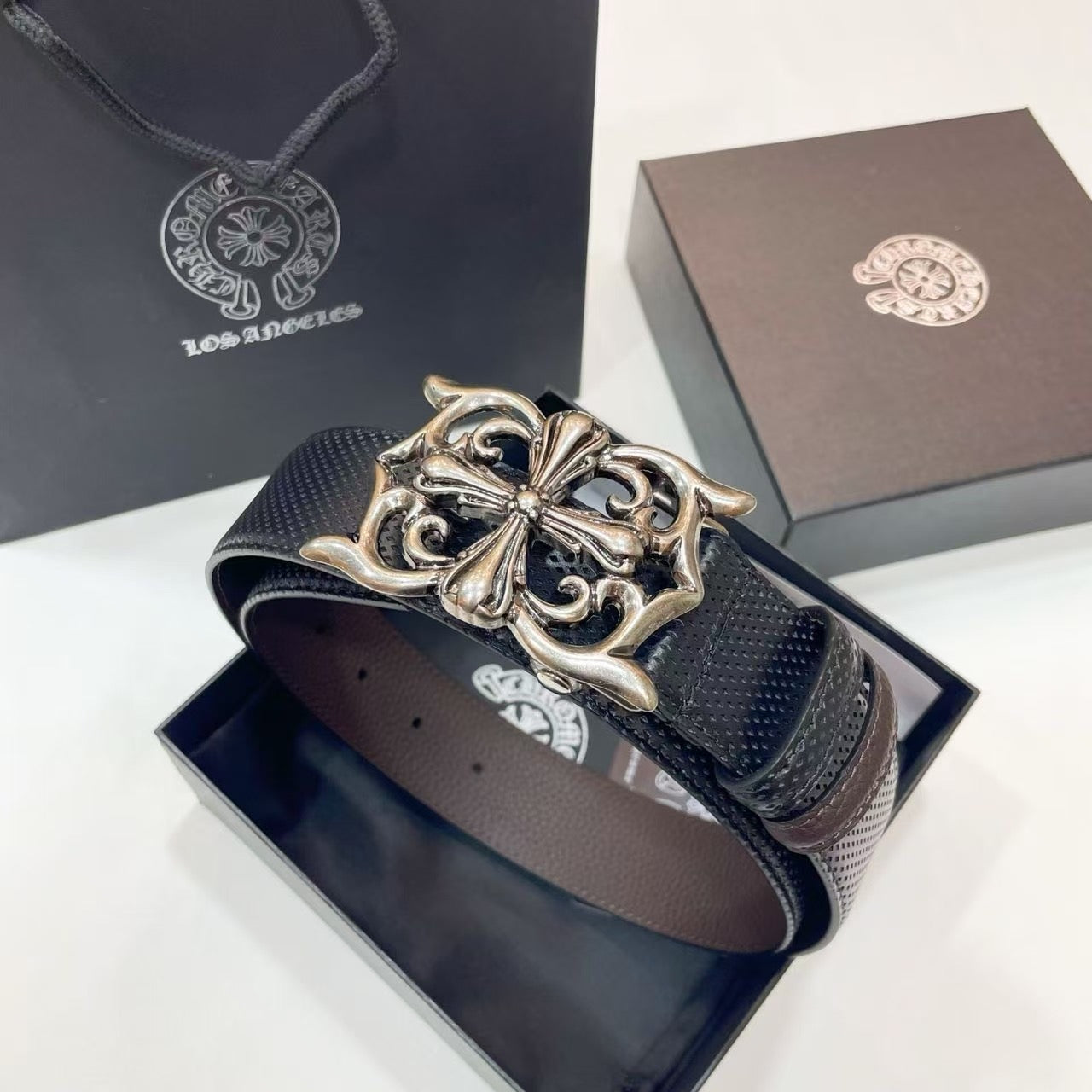CH Black Leather Belt