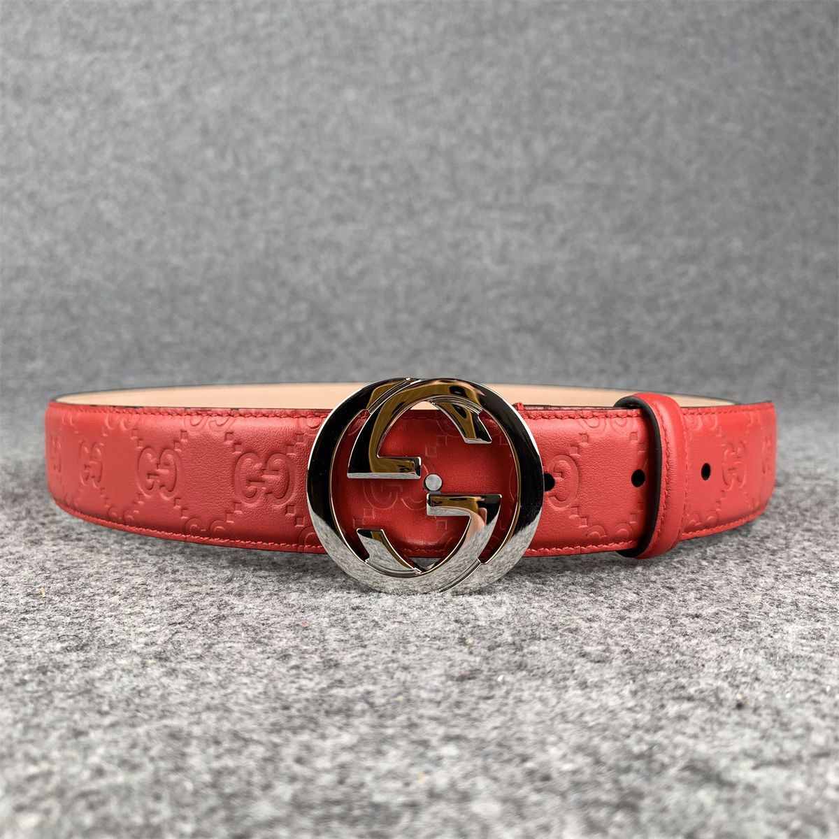 Guccissima Leather Interlocking G Belt Red Monogram