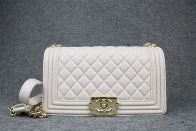 CC Boy Old Medium Flap Bag Off White Caviar Leather