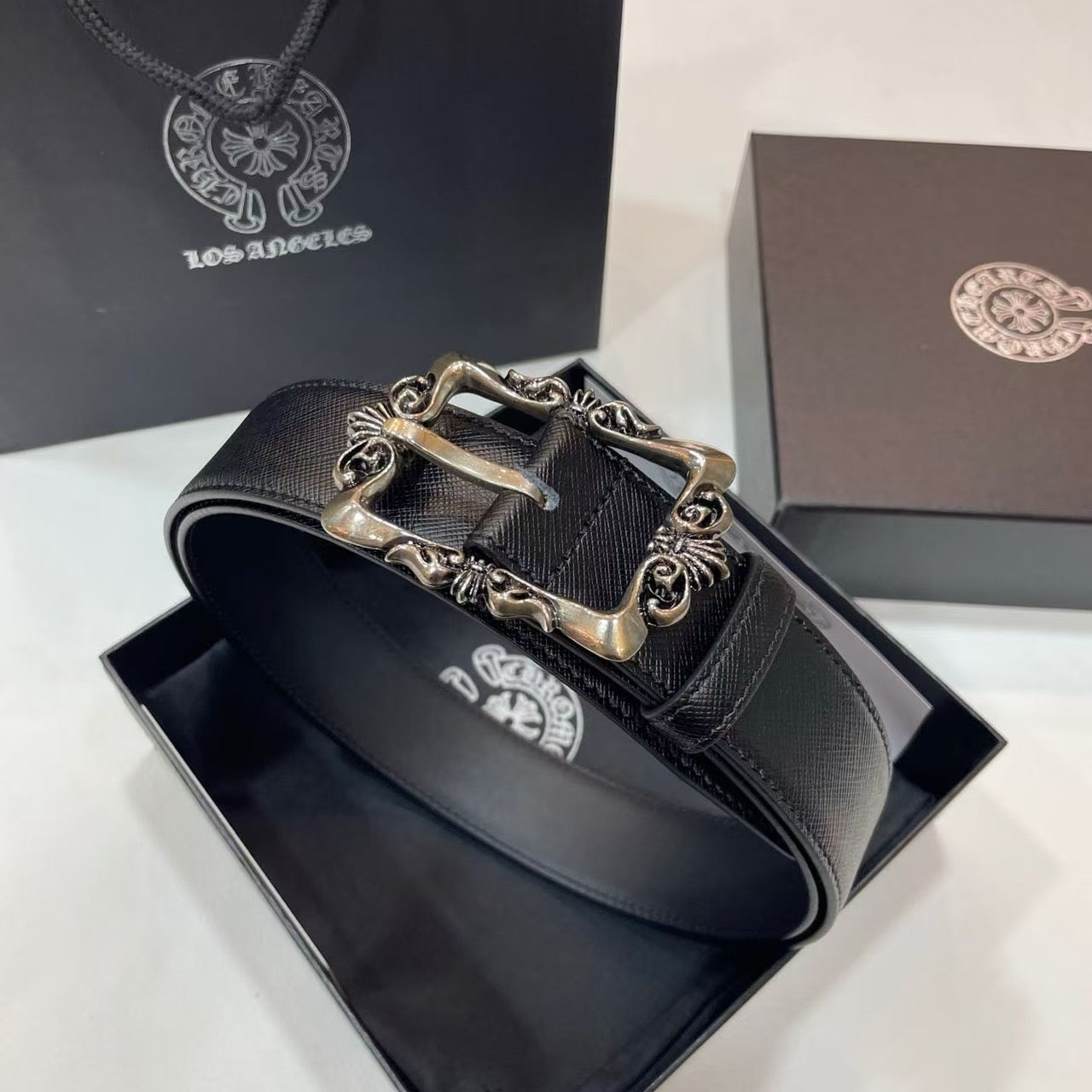 CH Filigree Black Leather Belt
