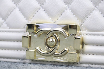 CC Boy Old Medium Flap Bag Off White Caviar Leather