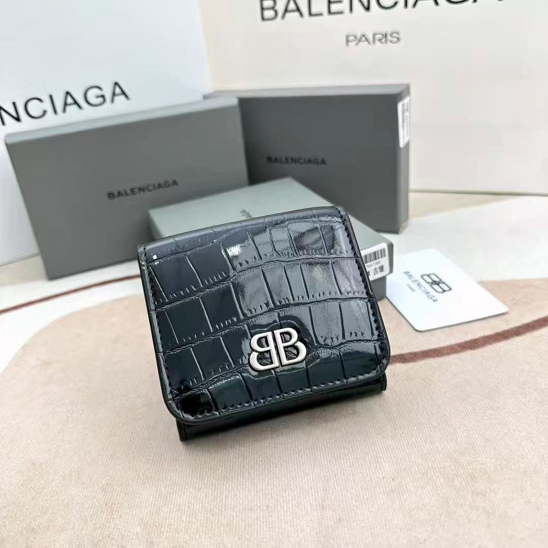 Balenciaga Cash Mini Croc-Effect Leather Wallet ‘Black’