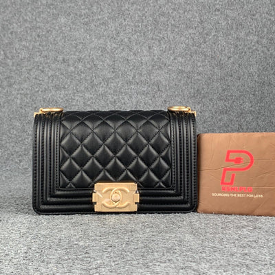 CC Boy Flap Diamond Quilted Small Bag Gold-Tone Black (2018)