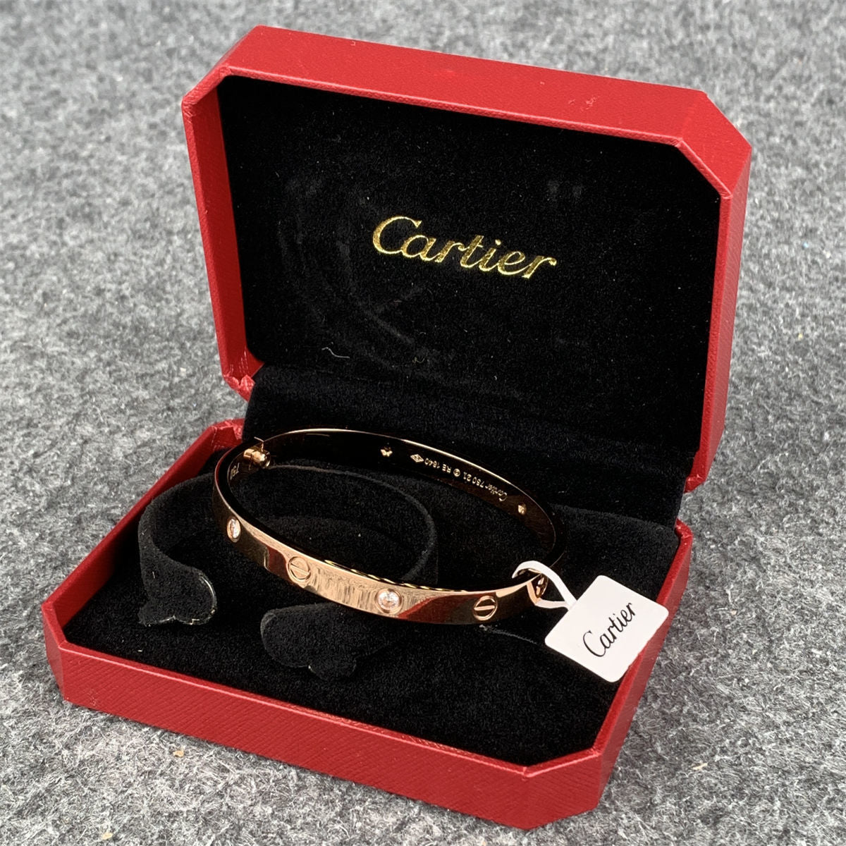 Rose Gold Love Bracelet with Half Diamond Design