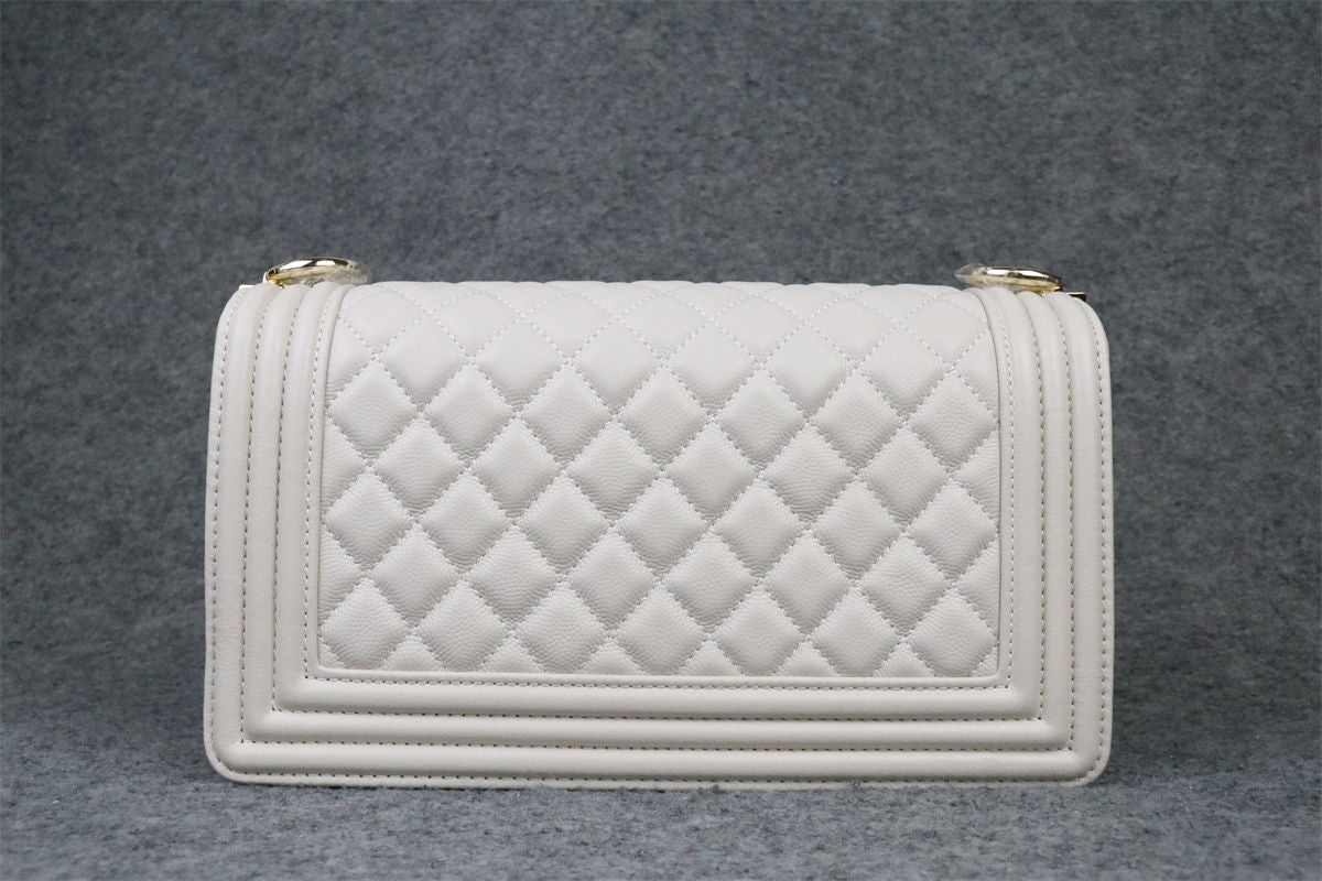 CC Boy Old Medium Flap Bag Off White Caviar Leather