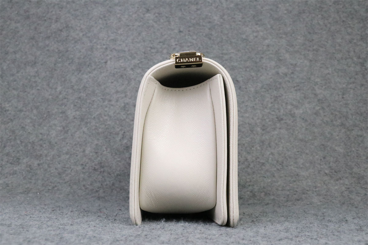 CC Boy Old Medium Flap Bag Off White Caviar Leather
