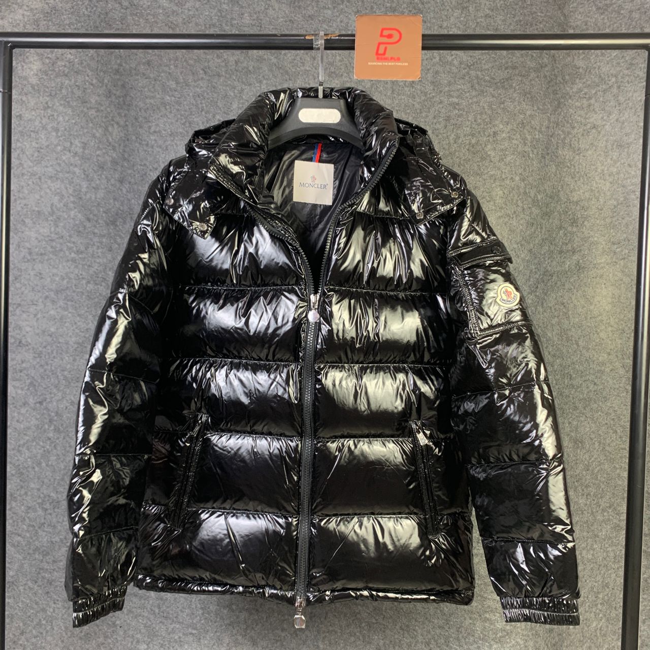 Moncler Maya Hooded Shiny Full Zip Jacket 'Black'