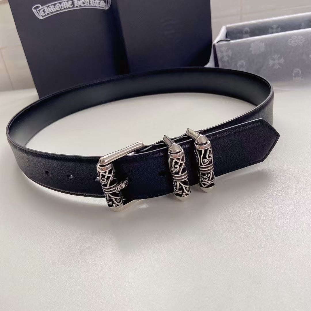 CH Black Leather Roller Belt