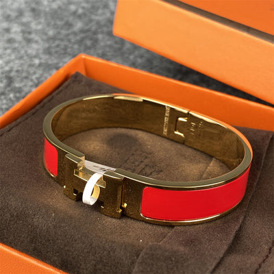 Classic Narrow Clic Clac H Bracelet 'Red Enamel & Gold-Tone'