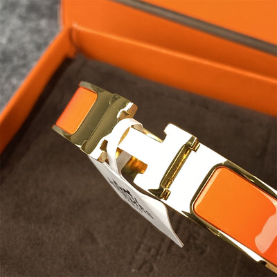 Narrow Clic Clac H Bracelet – Gold-Tone & Orange Enamel