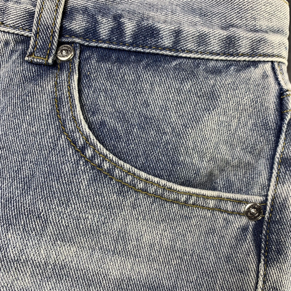 CHROME HEARTS Blue Jeans With Black Leather Crosses