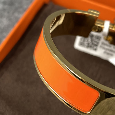Narrow Clic Clac H Bracelet – Gold-Tone & Orange Enamel