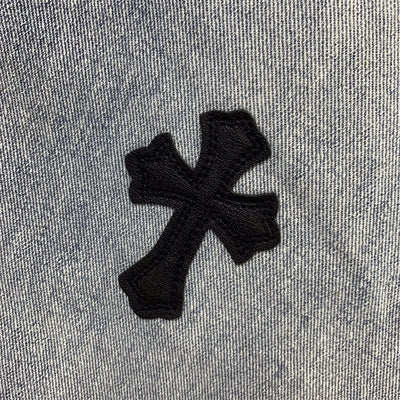 CHROME HEARTS Blue Jeans With Black Leather Crosses