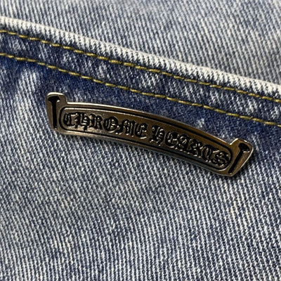 CHROME HEARTS Blue Jeans With Black Leather Crosses