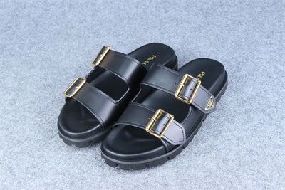 Prd Leather Dual-Buckle Slide Sandals