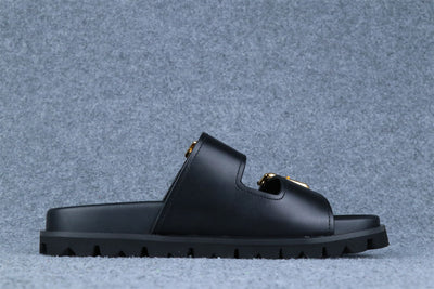 Prd Leather Dual-Buckle Slide Sandals