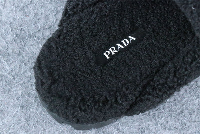 PRD Triangle Logo-Plaque Shearling Backless Loafer