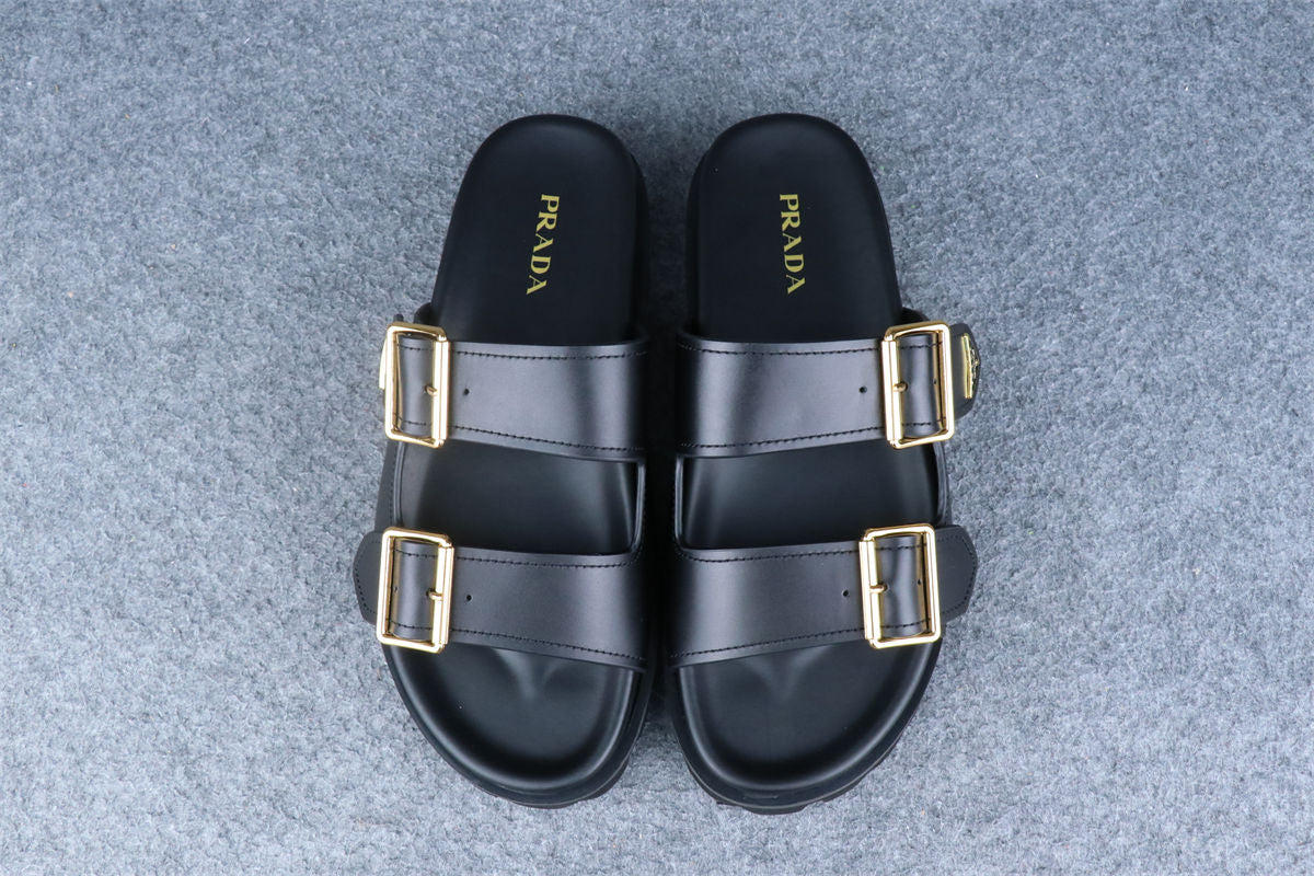 Prd Leather Dual-Buckle Slide Sandals