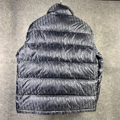 Oblique Motif Down Jacket in Navy Technical Jacquard