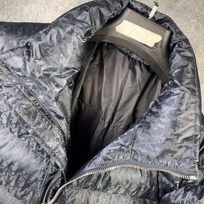 Oblique Motif Down Jacket in Navy Technical Jacquard