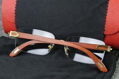 CT0052O Gold Rimless Eyeglasses with Wood Temples