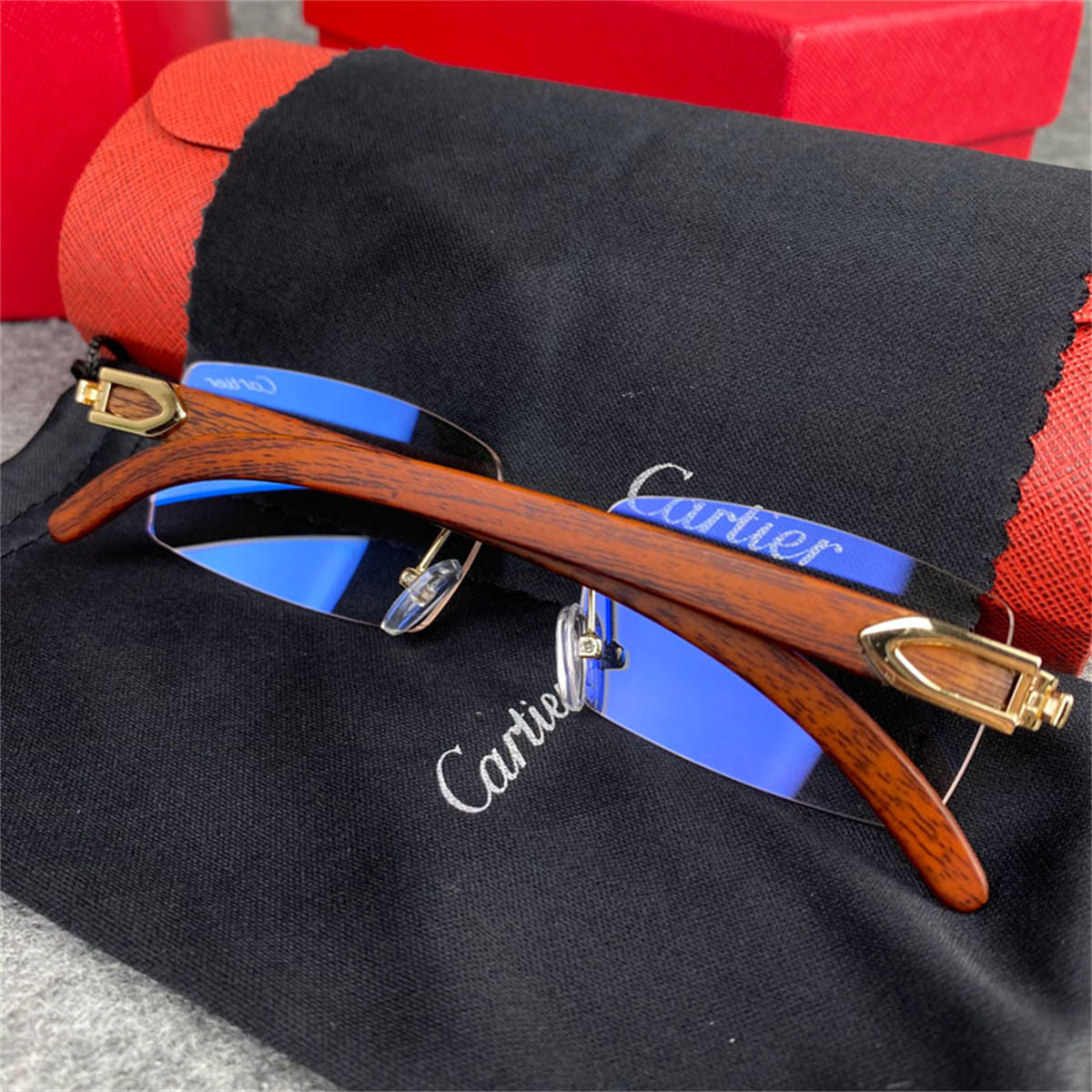 Vintage Wood Classic C Décor Platine Rimless Sunglasses
