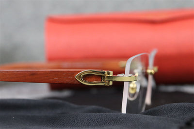 CT0052O Gold Rimless Eyeglasses with Wood Temples