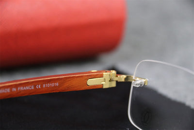CT0052O Gold Rimless Eyeglasses with Wood Temples