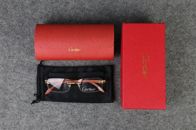 CT0052O Gold Rimless Eyeglasses with Wood Temples