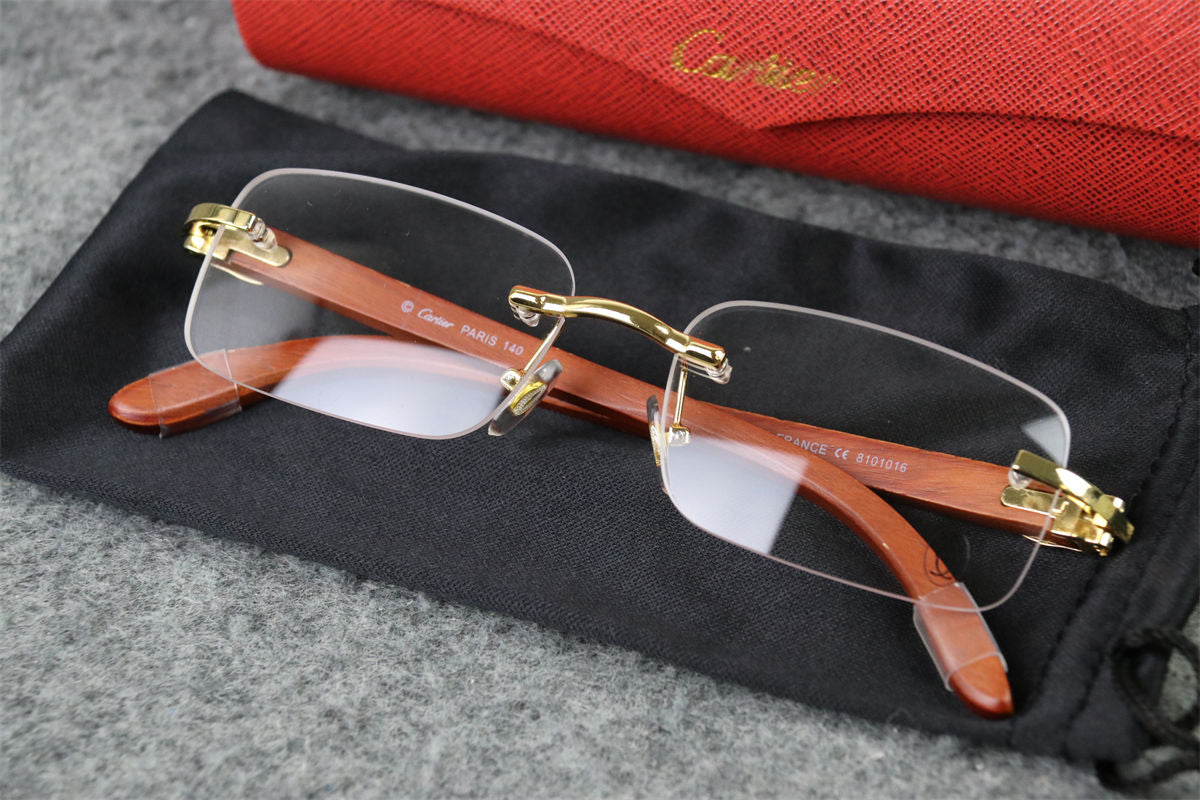 CT0052O Gold Rimless Eyeglasses with Wood Temples